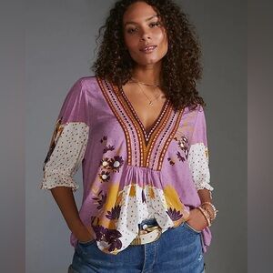 NWT Anthropologie Bl-nk London Stephanie Floral V-Neck Top Size Medium Petite